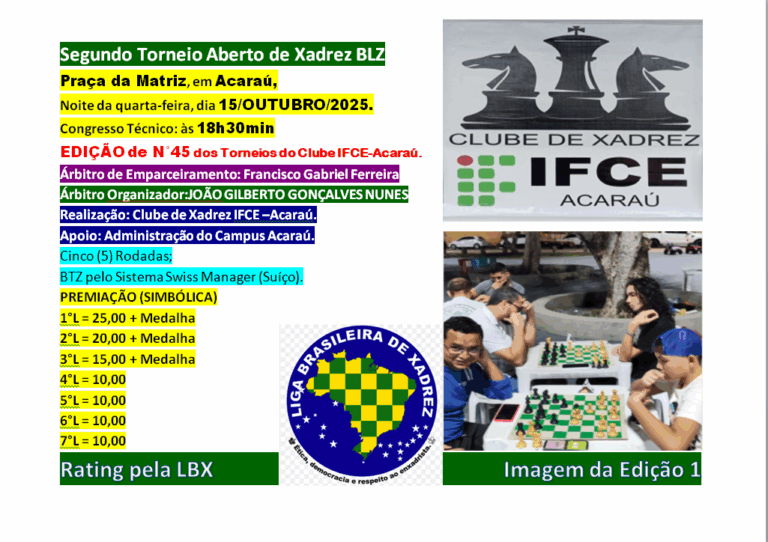 2° Torneio Aberto de Xadrez BLZ na Praça da Matriz