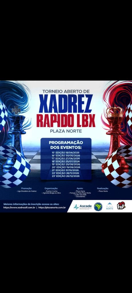 17° Edição Torneio Aberto de Xadrez Rápido LBX PLAZA NORTE Bairro Asa Norte/DF