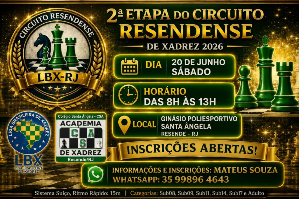 2ª ETAPA DO CIRCUITO RESENDENSE DE XADREZ 2026 – COLÉGIO SANTA ÂNGELA