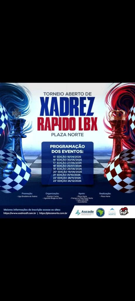 19° Edição Torneio Aberto de Xadrez Rápido LBX PLAZA NORTE Bairro Asa Norte/DF