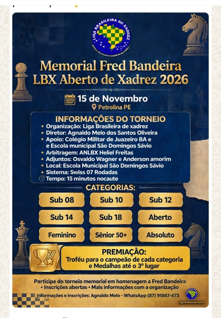 Memorial Fred Bandeira LBX Aberto de xadrez 2026